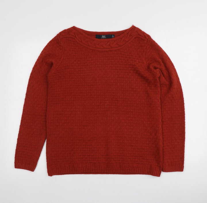 Isle Womens Red Round Neck Acrylic Pullover Jumper Size S