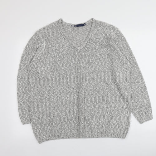 Isle Womens Grey V-Neck  Acrylic Pullover Jumper Size XL