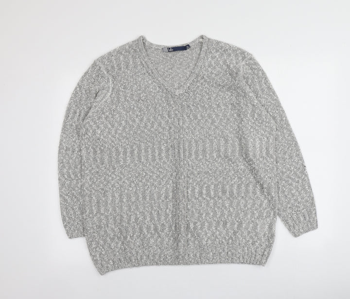 Isle Womens Grey V-Neck Acrylic Pullover Jumper Size XL