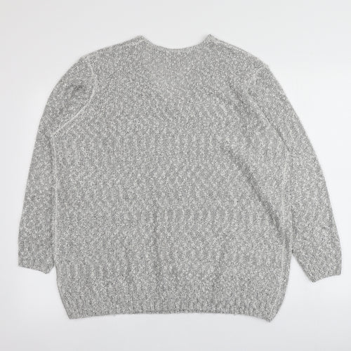 Isle Womens Grey V-Neck  Acrylic Pullover Jumper Size XL