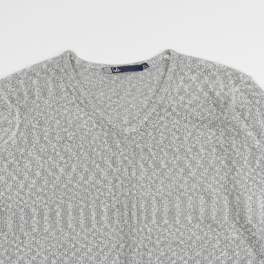 Isle Womens Grey V-Neck  Acrylic Pullover Jumper Size XL