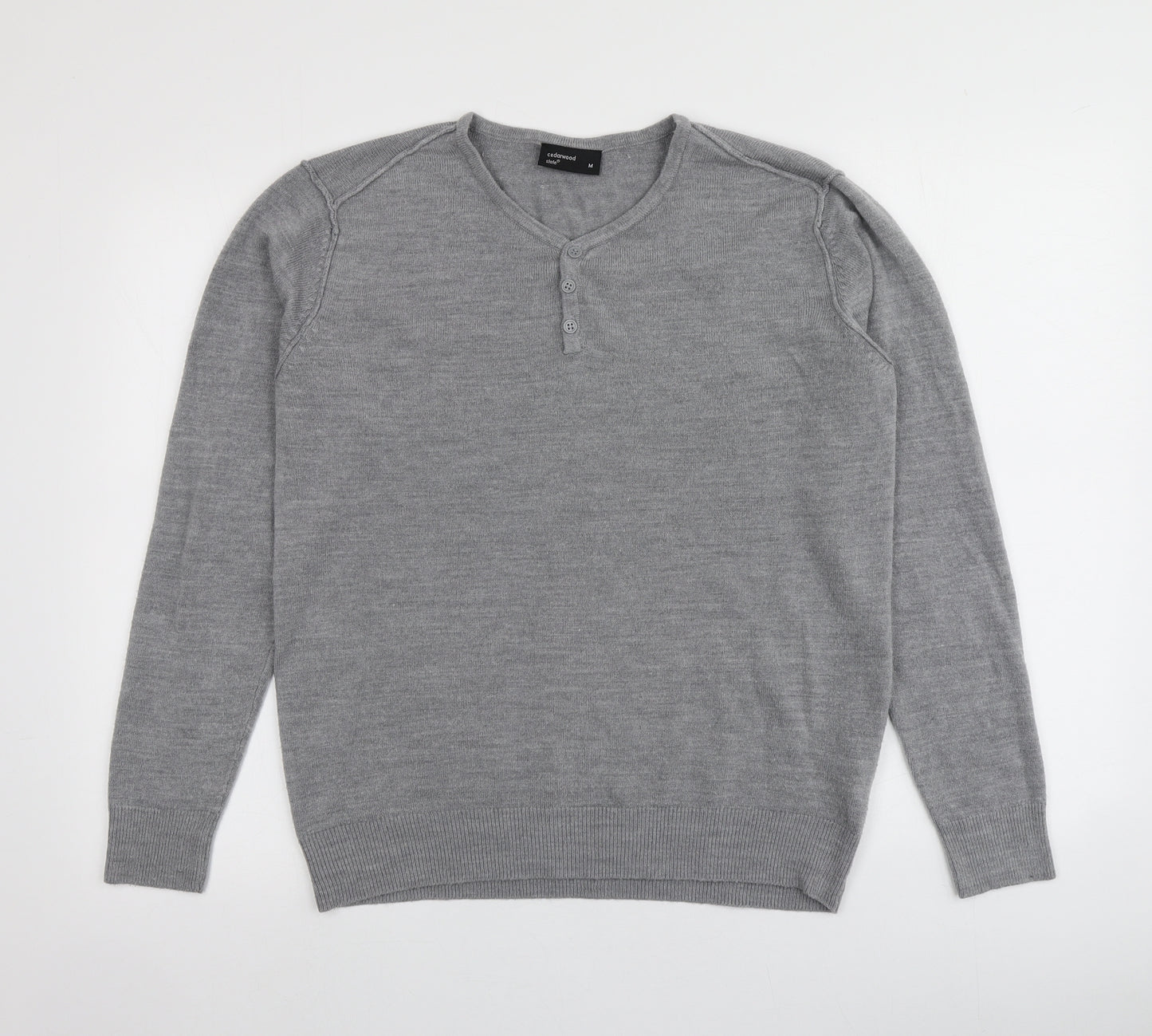 Cedarwood Mens Grey V-Neck  Acrylic Pullover Jumper Size M