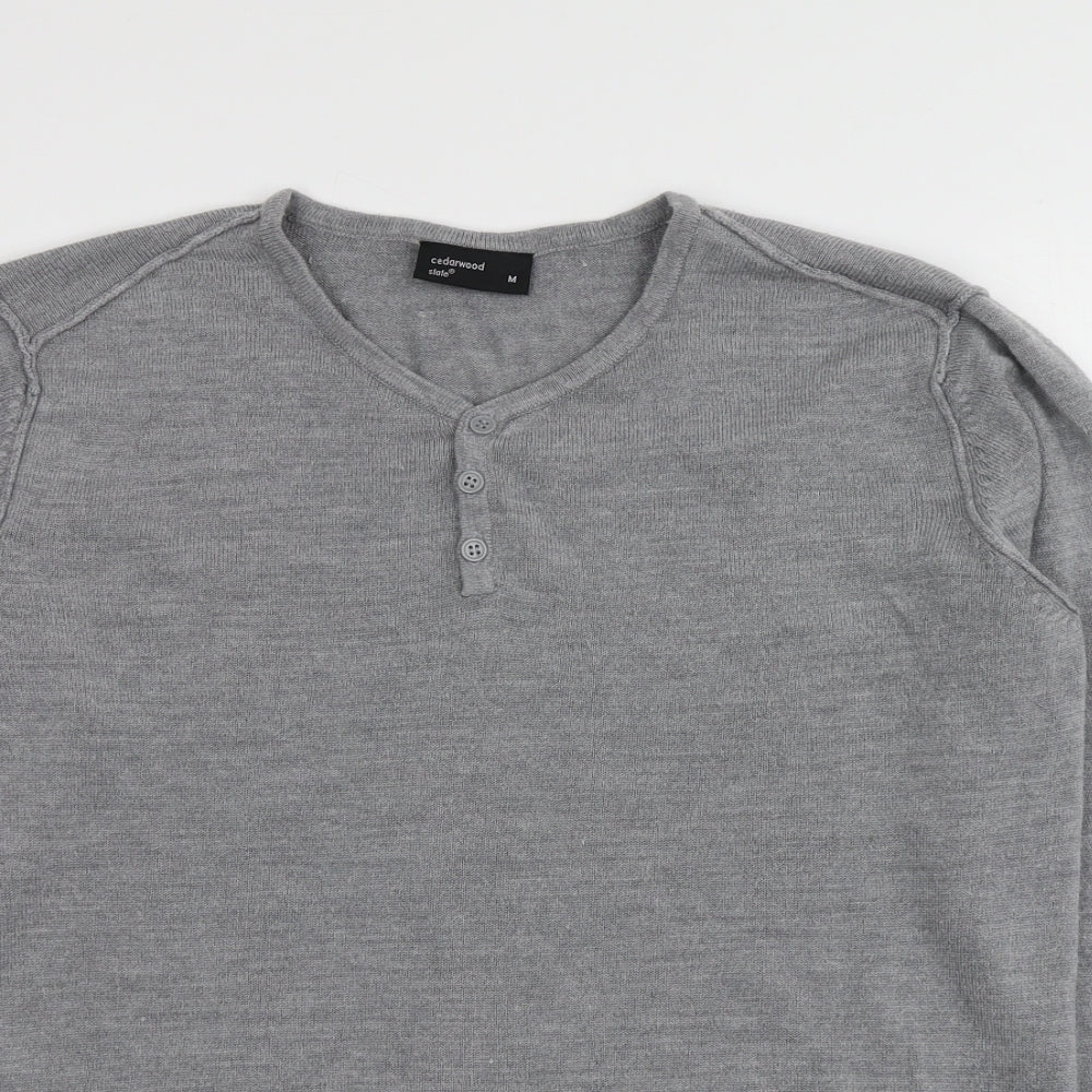 Cedarwood Mens Grey V-Neck  Acrylic Pullover Jumper Size M