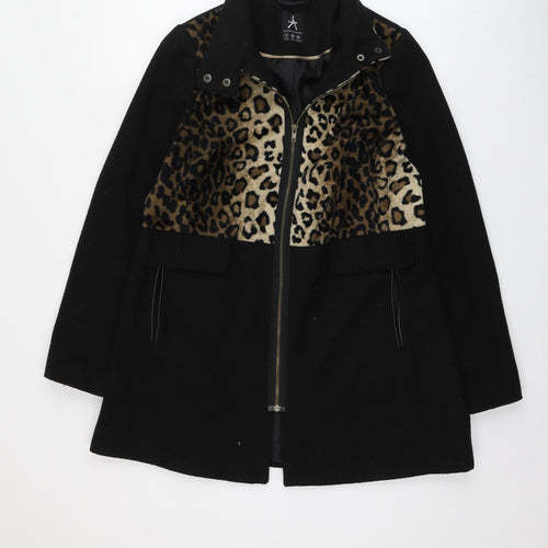 Atmosphere Womens Black Animal Print  Overcoat Coat Size 8