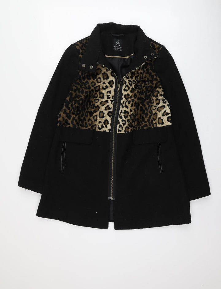 Atmosphere Womens Black Animal Print Overcoat Coat Size 8