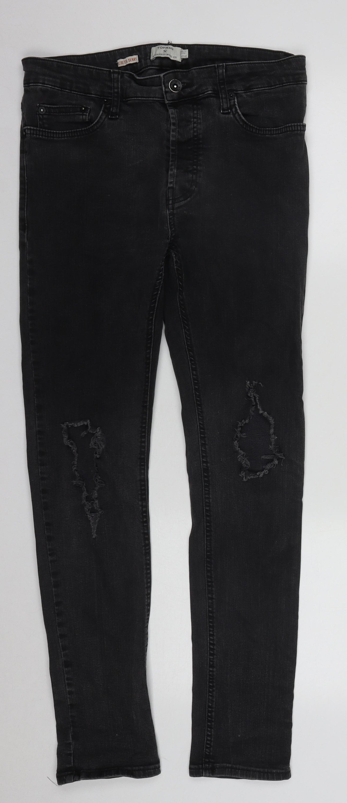 Topman Mens Black  Cotton Skinny Jeans Size 32 in L29 in Regular Zip