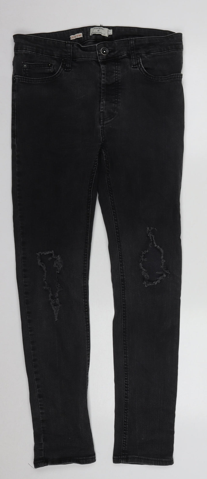 Topman Mens Black  Cotton Skinny Jeans Size 32 in L29 in Regular Zip
