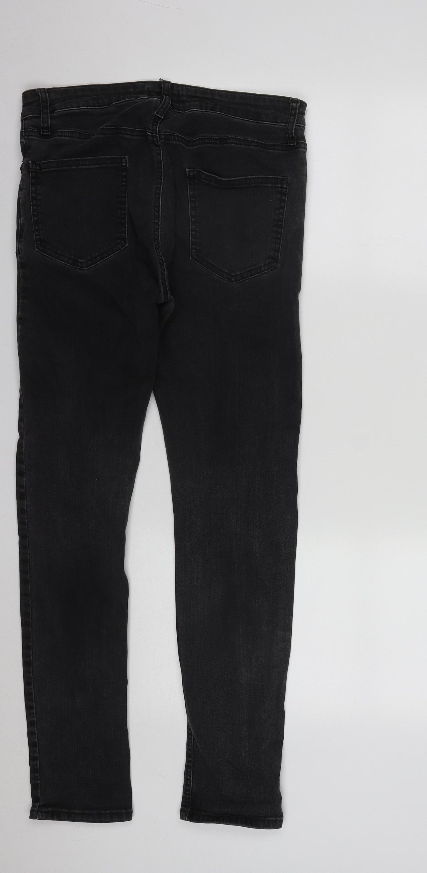 Topman Mens Black  Cotton Skinny Jeans Size 32 in L29 in Regular Zip