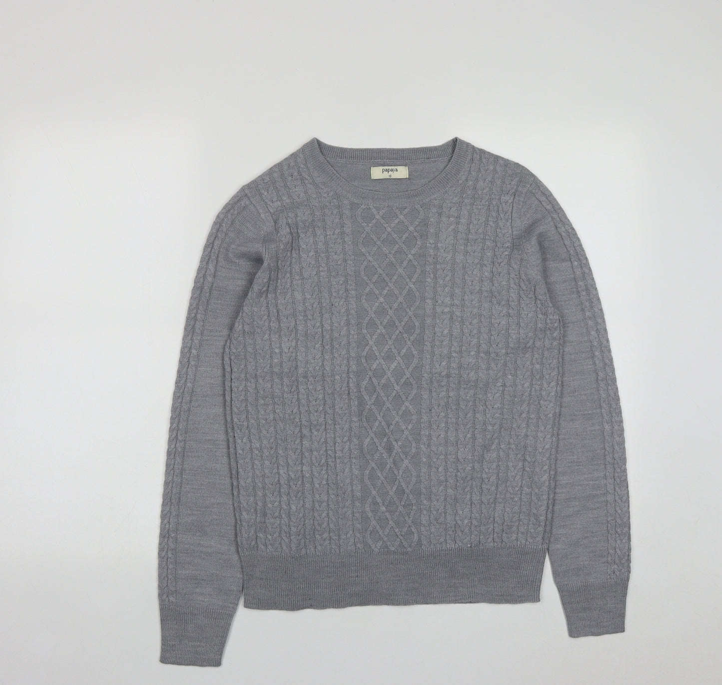 Papaya Womens Grey Round Neck  Acrylic Pullover Jumper Size 10