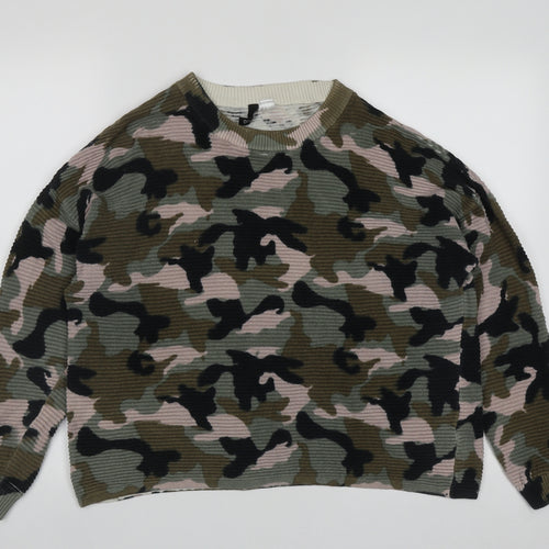 H&M Womens Multicoloured Round Neck Camouflage Cotton Pullover Jumper Size S