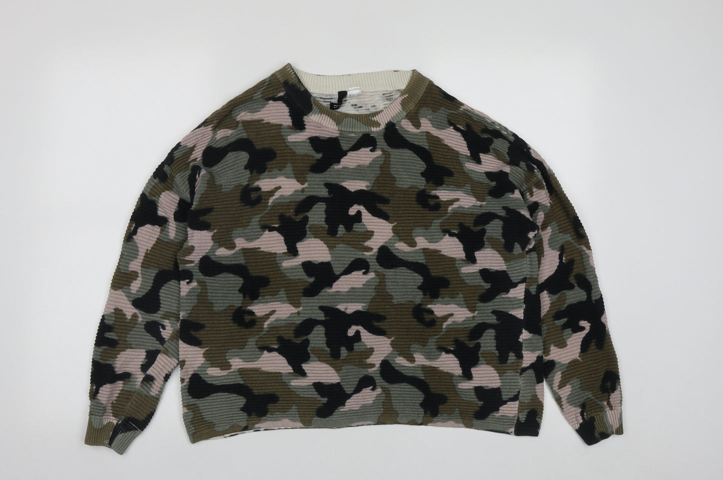H&M Womens Multicoloured Round Neck Camouflage Cotton Pullover Jumper Size S