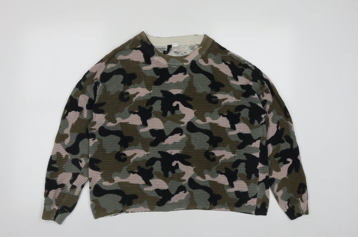 H&M Womens Multicoloured Round Neck Camouflage Cotton Pullover Jumper Size S