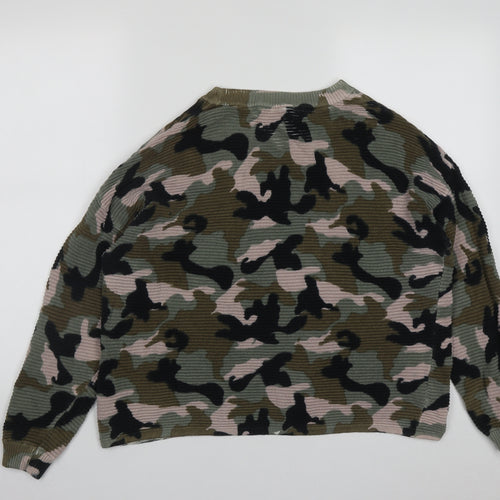 H&M Womens Multicoloured Round Neck Camouflage Cotton Pullover Jumper Size S