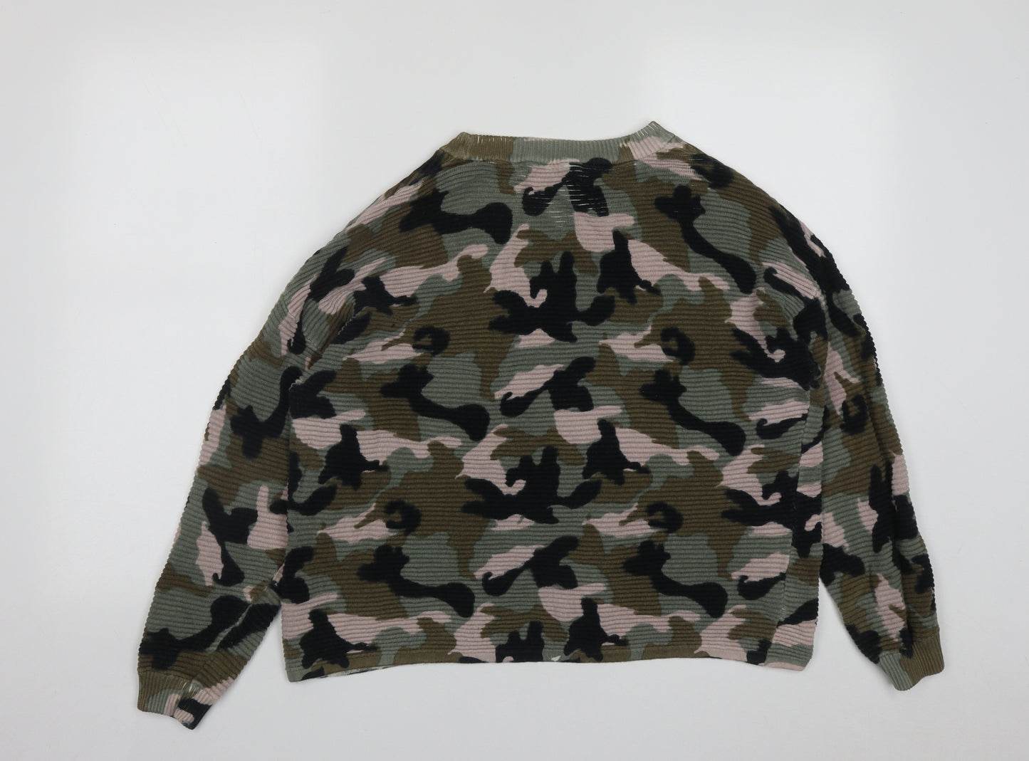 H&M Womens Multicoloured Round Neck Camouflage Cotton Pullover Jumper Size S