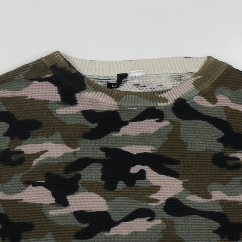 H&M Womens Multicoloured Round Neck Camouflage Cotton Pullover Jumper Size S