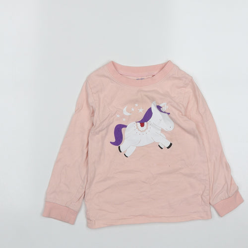 WinZero Girls Pink  Cotton Basic Casual Size 5 Years Round Neck  -  Unicorn Print