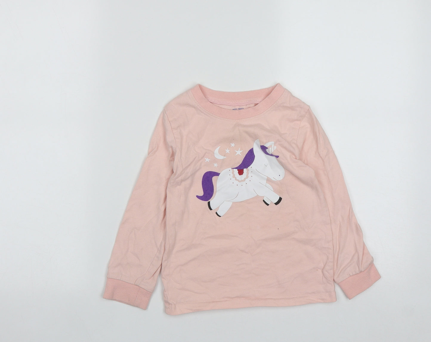 WinZero Girls Pink  Cotton Basic Casual Size 5 Years Round Neck  -  Unicorn Print