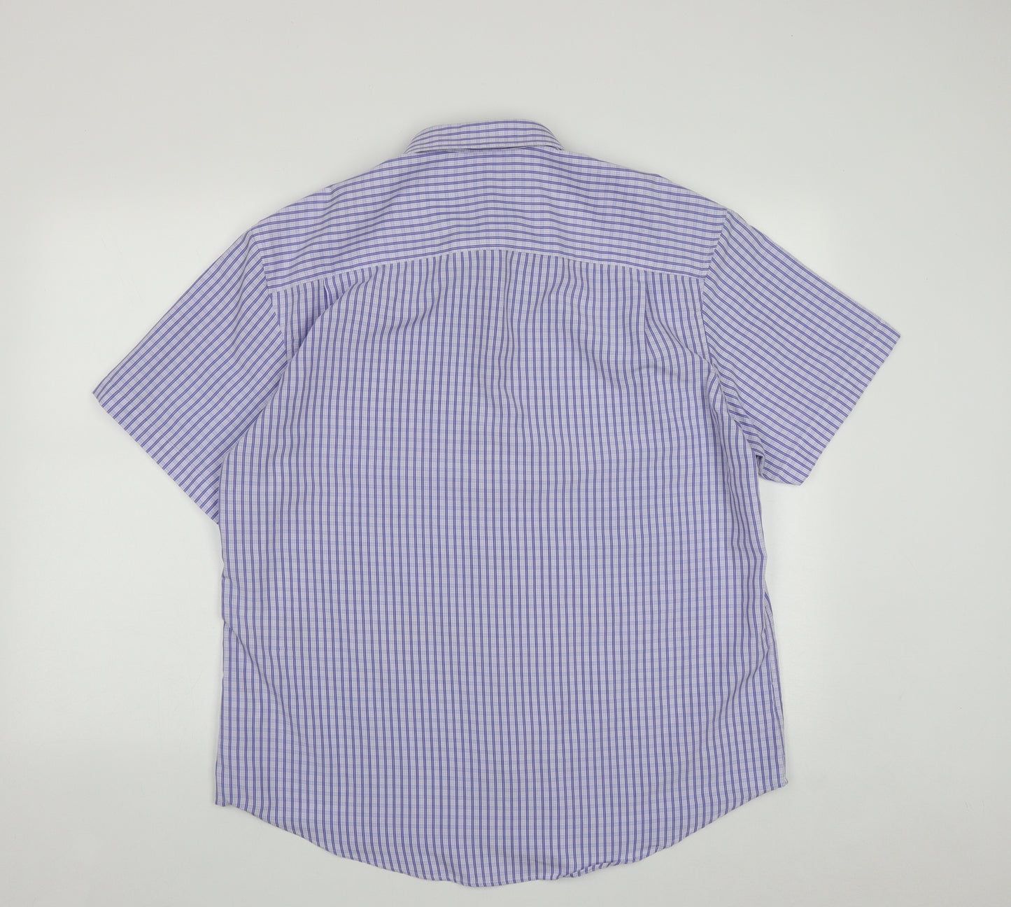 Lincoln Mens Blue Plaid Polyester  Button-Up Size L Collared Button