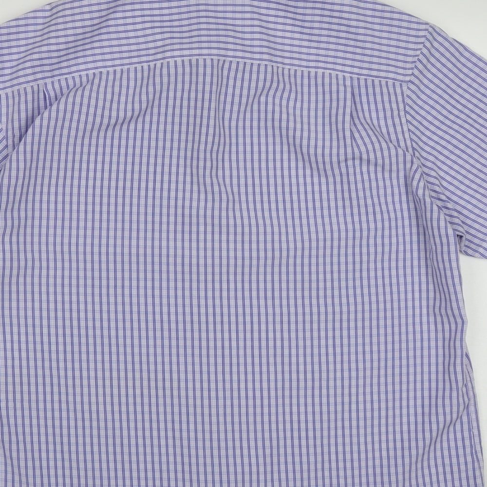 Lincoln Mens Blue Plaid Polyester  Button-Up Size L Collared Button