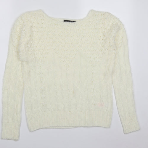 Primark Womens White Scoop Neck  Acrylic Pullover Jumper Size 8