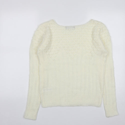 Primark Womens White Scoop Neck  Acrylic Pullover Jumper Size 8