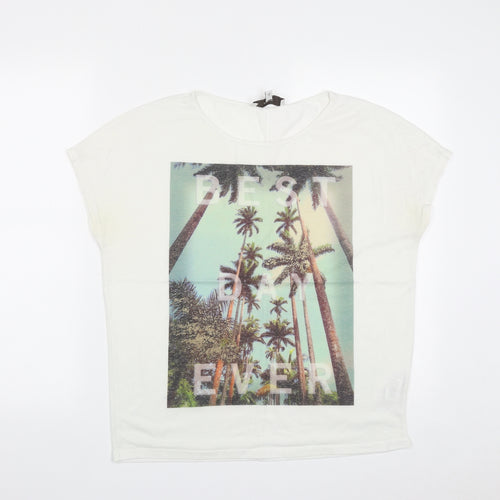 NEXT Womens White  Polyester Basic T-Shirt Size 6 Round Neck