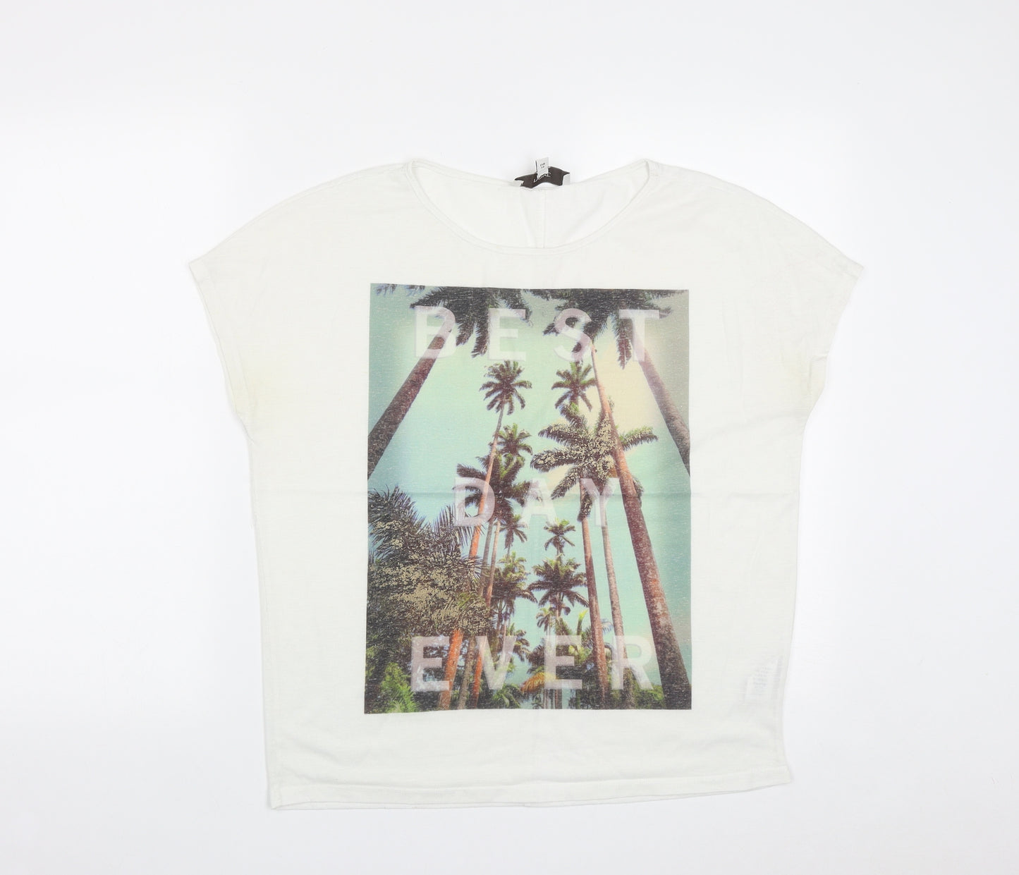 NEXT Womens White  Polyester Basic T-Shirt Size 6 Round Neck