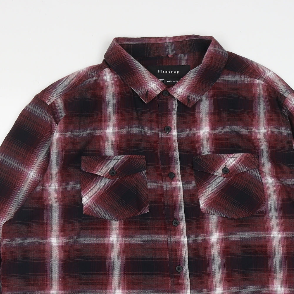 Firetrap Mens Red Plaid Lyocell  Button-Up Size XL Collared Button