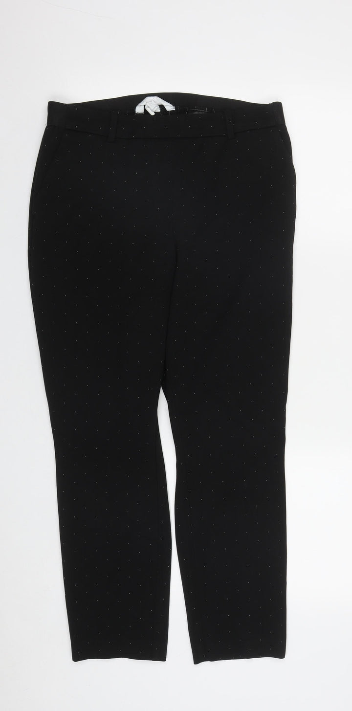 H&M Womens Black Polka Dot Polyester Trousers Size 12 L26 in Regular