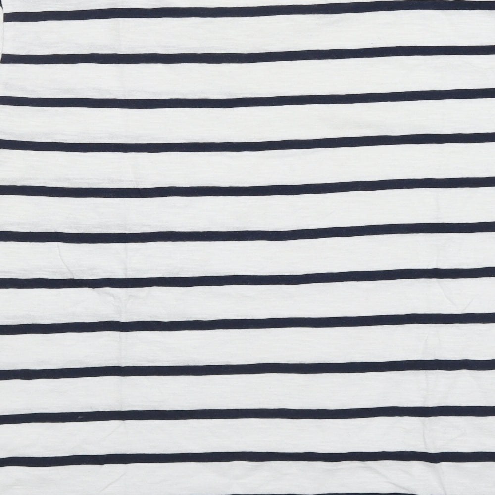 Marks and Spencer Womens White Striped Cotton Basic T-Shirt Size 12 Round Neck