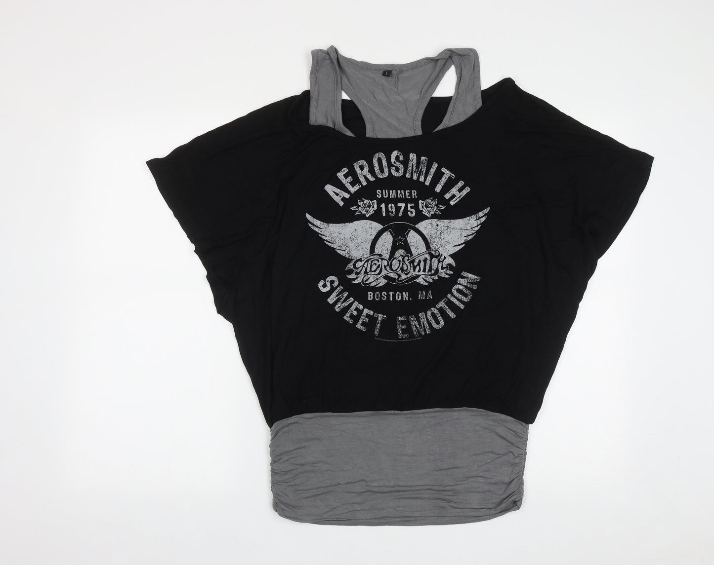 Aerosmith Womens Black  Viscose Basic T-Shirt Size L Round Neck