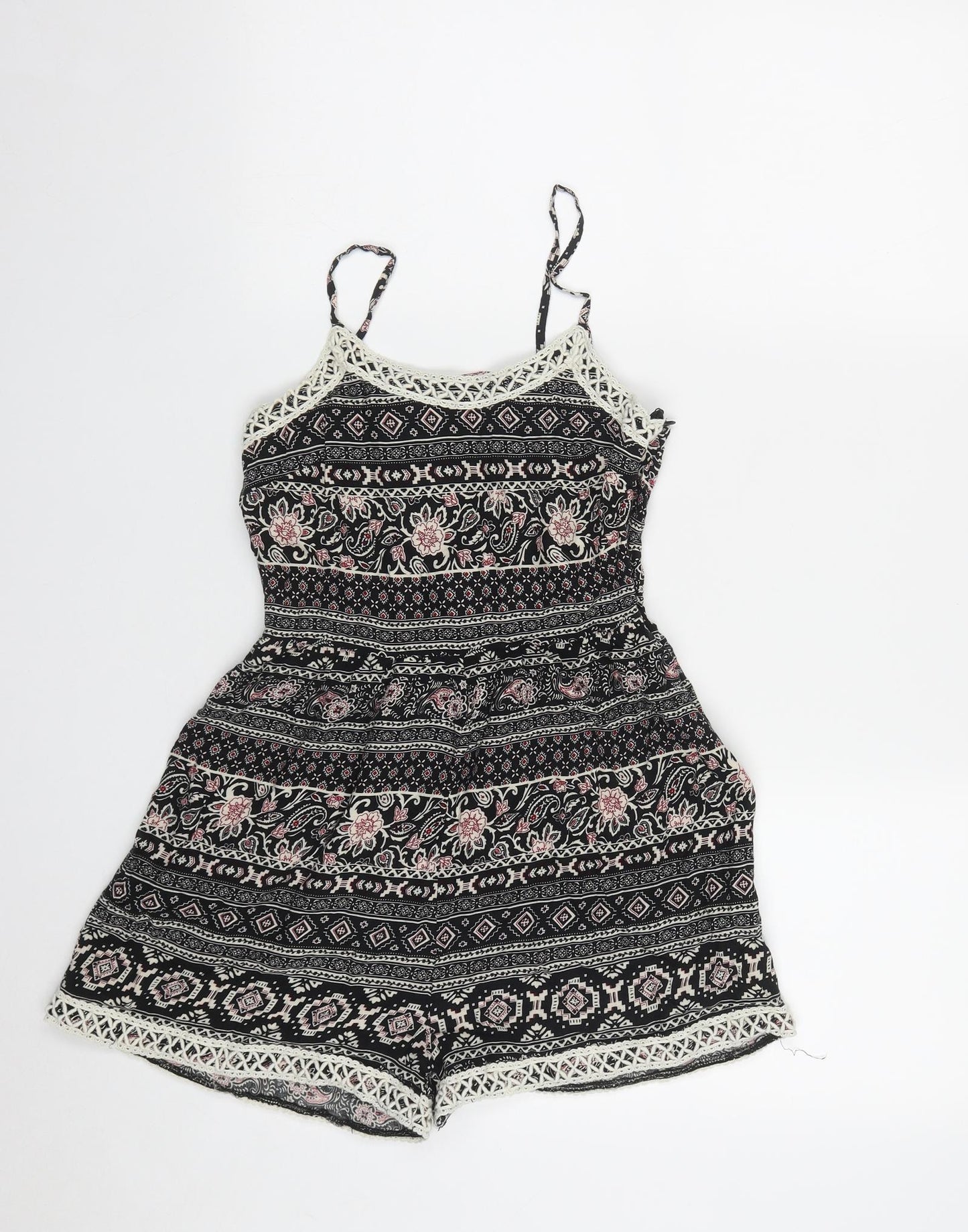 Parisian Womens Multicoloured Geometric Viscose Playsuit One-Piece Size 8  Zip