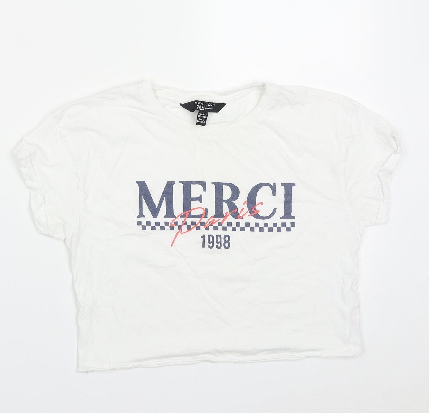 New Look Girls White  Cotton Cropped T-Shirt Size 12-13 Years Round Neck