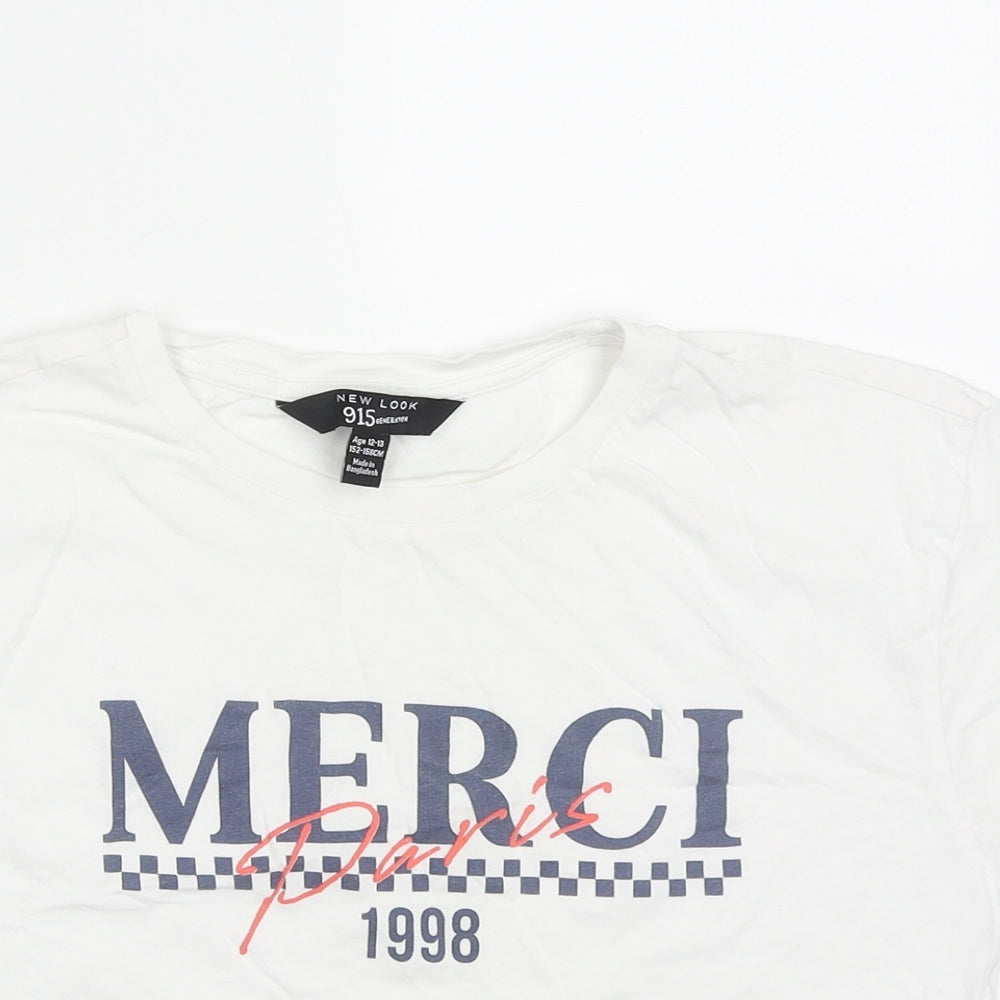 New Look Girls White  Cotton Cropped T-Shirt Size 12-13 Years Round Neck