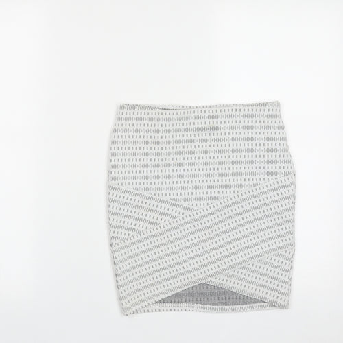 Primark Womens White Geometric Polyester A-Line Skirt Size 6