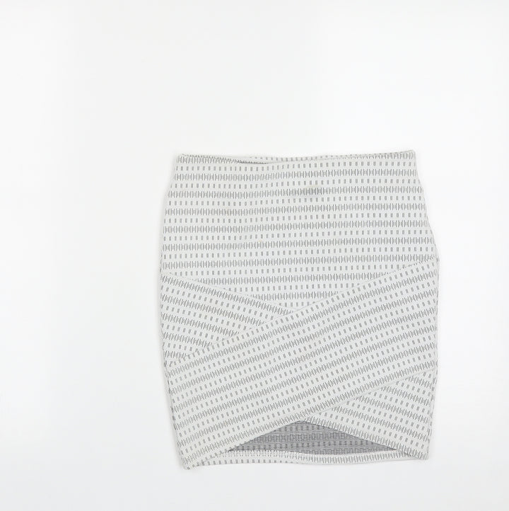 Primark Womens White Geometric Polyester A-Line Skirt Size 6