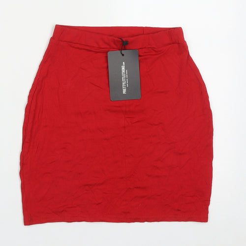PRETTYLITTLETHING Womens Red  Viscose A-Line Skirt Size 6