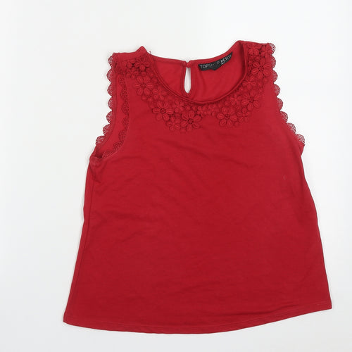 Topshop Womens Red  Polyester Basic Tank Size 6 Round Neck
