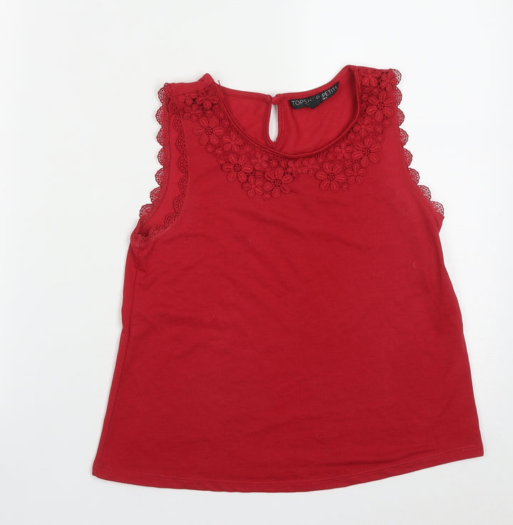 Topshop Womens Red Polyester Basic Tank Size 6 Round Neck