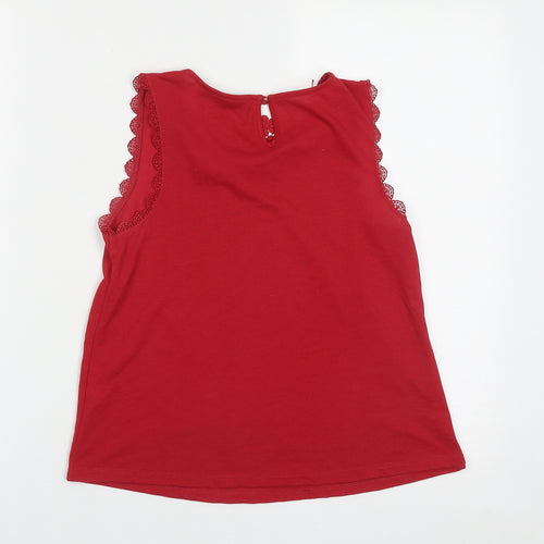 Topshop Womens Red  Polyester Basic Tank Size 6 Round Neck