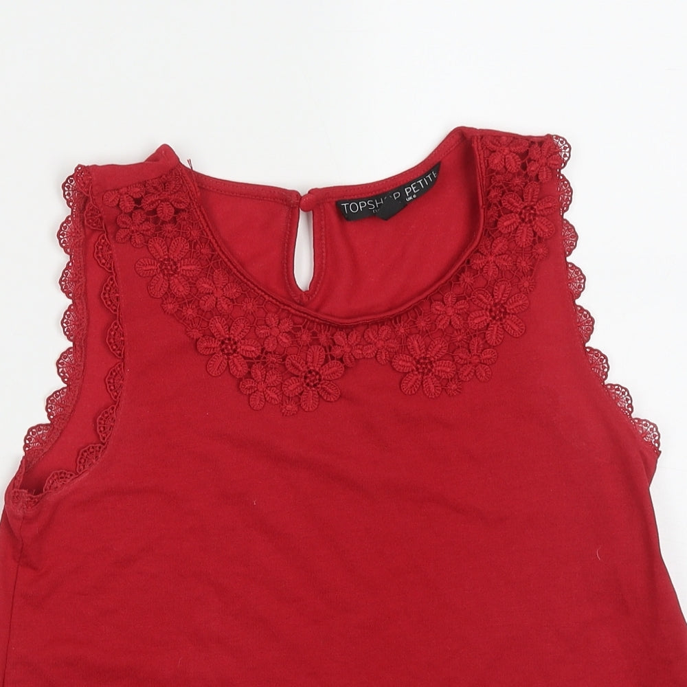 Topshop Womens Red  Polyester Basic Tank Size 6 Round Neck