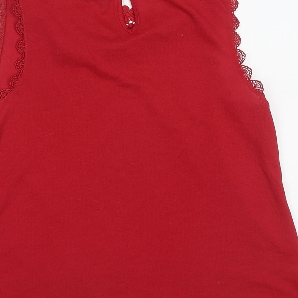 Topshop Womens Red  Polyester Basic Tank Size 6 Round Neck