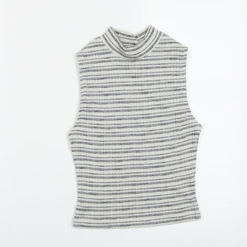 New Look Womens Grey Striped Cotton Basic Tank Size 8 High Neck