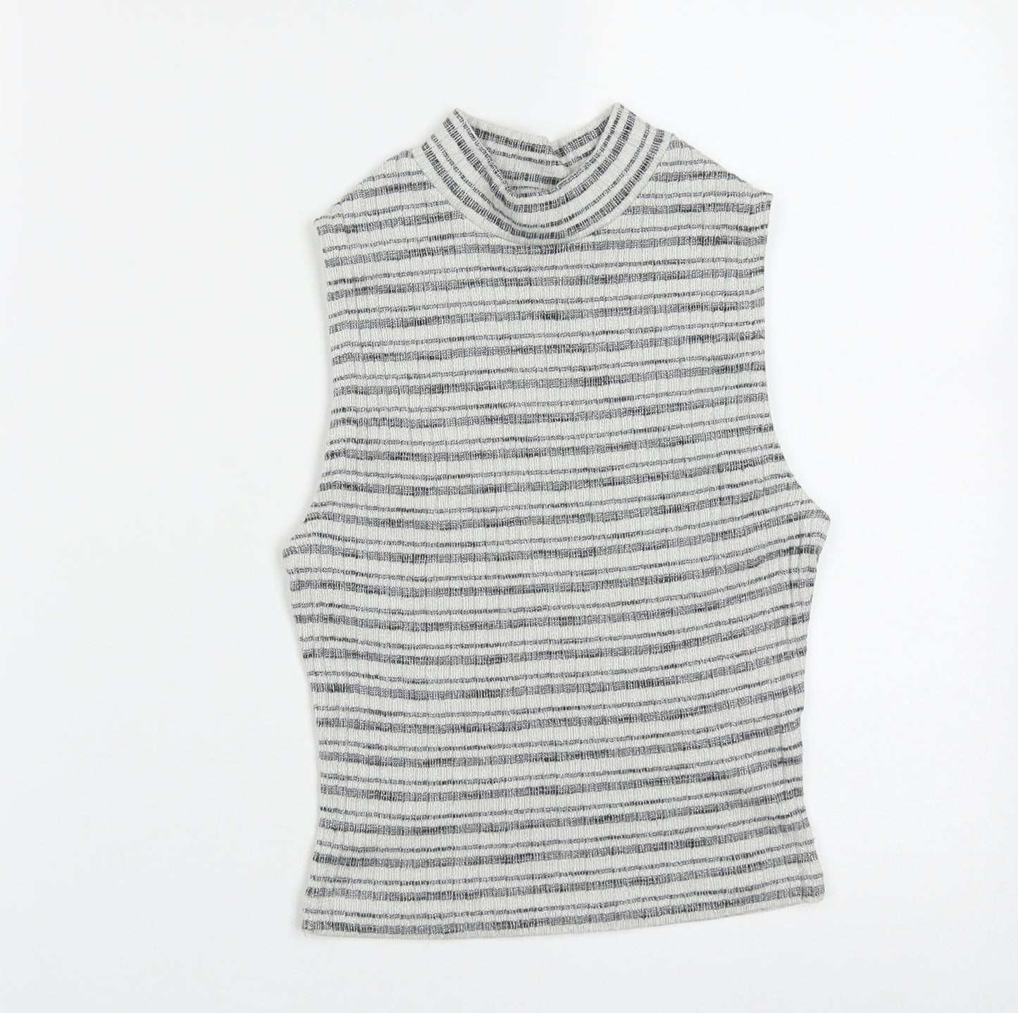 New Look Womens Grey Striped Cotton Basic Tank Size 8 High Neck