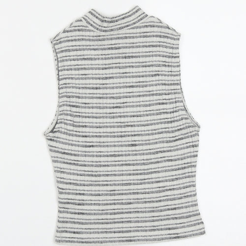 New Look Womens Grey Striped Cotton Basic Tank Size 8 High Neck