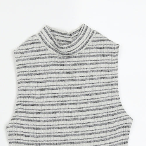 New Look Womens Grey Striped Cotton Basic Tank Size 8 High Neck