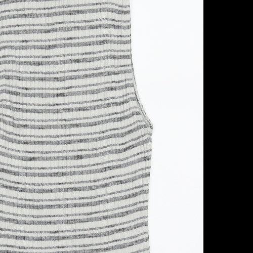 New Look Womens Grey Striped Cotton Basic Tank Size 8 High Neck