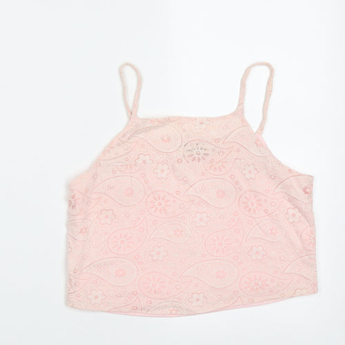 Style London Womens Pink Paisley Polyester Cropped Tank Size XS Square Neck