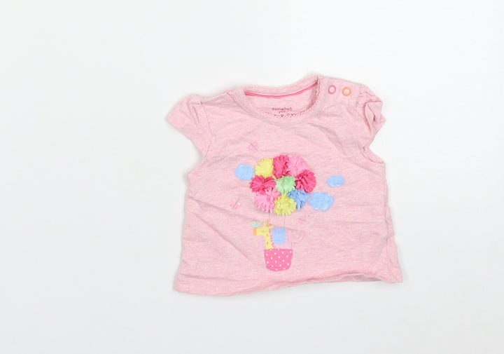 F&F Girls Pink  Cotton Basic T-Shirt Size 0-3 Months Round Neck Button - Animal