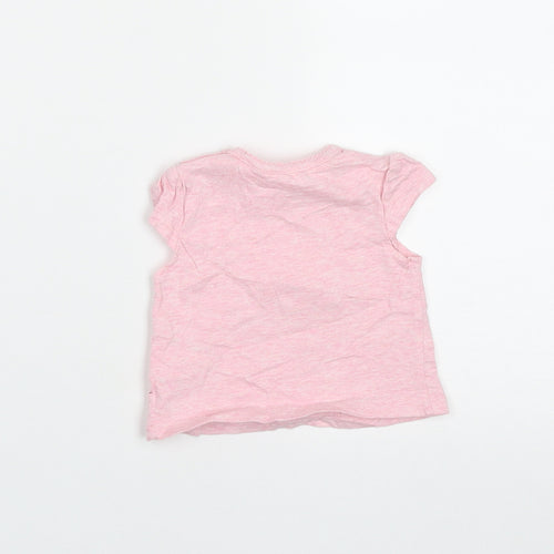 F&F Girls Pink  Cotton Basic T-Shirt Size 0-3 Months Round Neck Button - Animal